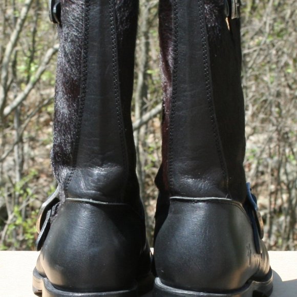 Frye Black Leather Moto Boots with Buckles - Picture 3 of 7